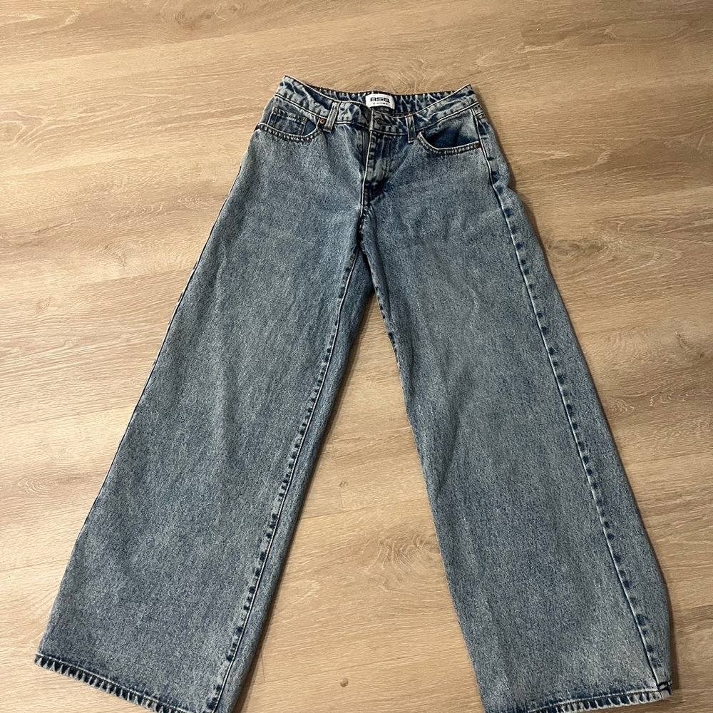 RSQ Low Rise Wide Leg Jeans in Distressed Blue